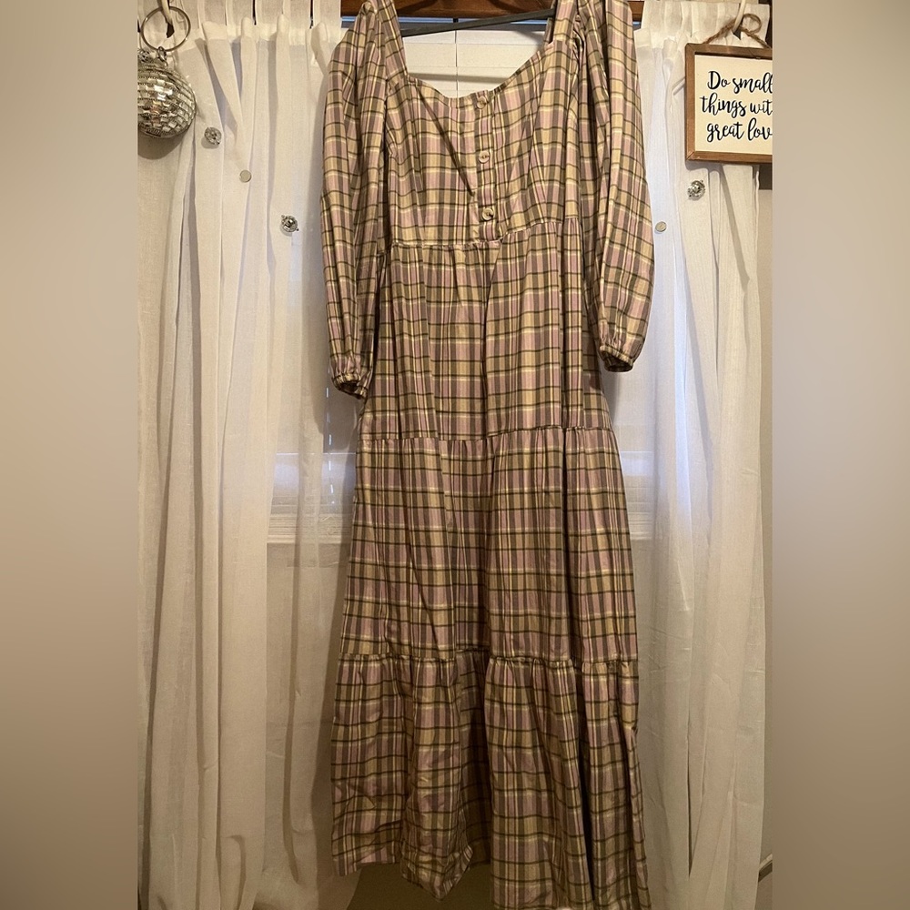River island puff sleeve plaid dress
